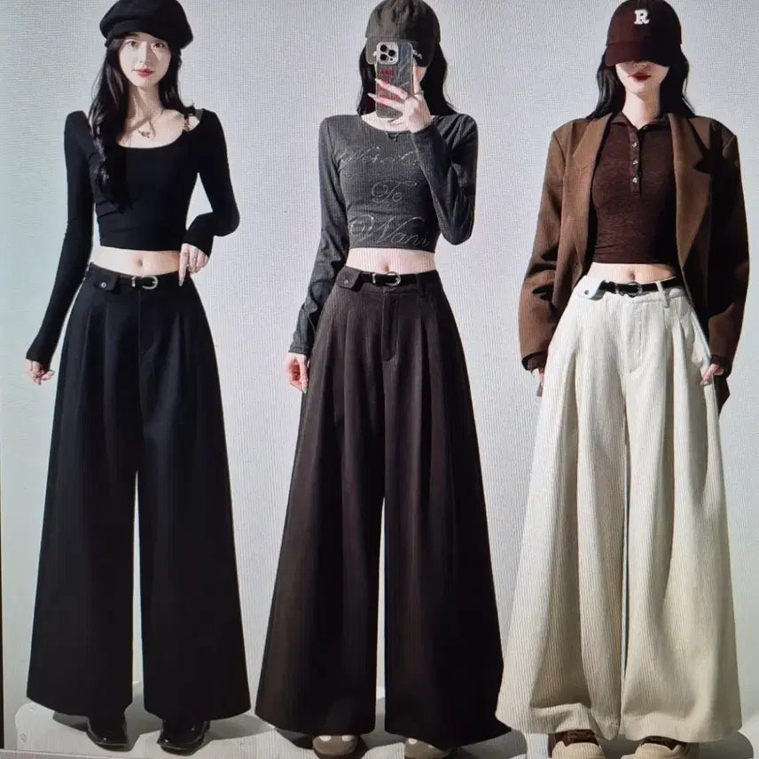 [BUNJANG] Wide Leg Slacks - Black, Brown, Ivory / (해외배송)와이드 팬츠 블랙/브라운/아이보리