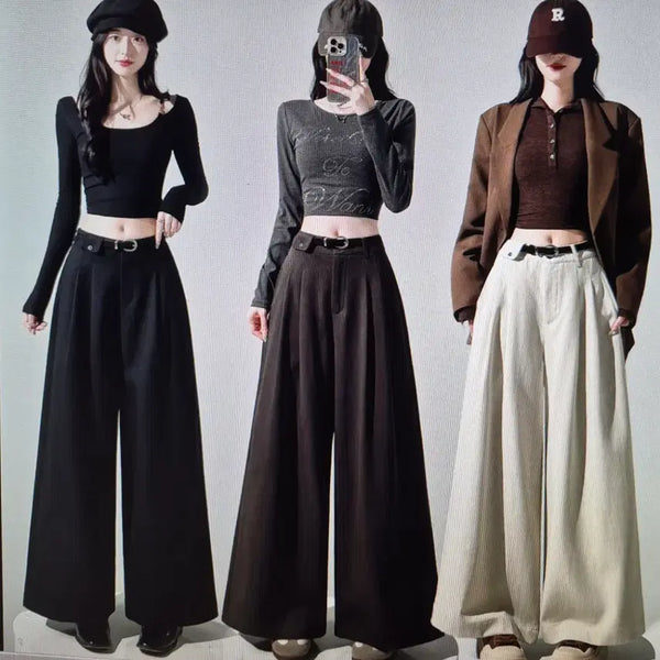 [BUNJANG] Wide Leg Slacks - Black, Brown, Ivory / (해외배송)와이드 팬츠 블랙/브라운/아이보리