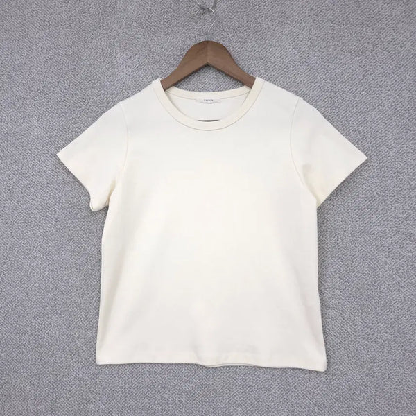 [BUNJANG] Pureda Women's Soft Vanilla Solid Round Short Sleeve T-Shirt Size 55 / 퓨어다 여성 소프트 바닐라 솔리드 라운드 반팔 티셔츠 55