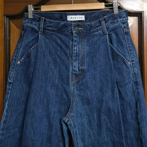 [BUNJANG] Below One Tuck Wide Denim Pants 32 Medium Washed Blue / 비슬로우 원턱 데님 팬츠 32 워싱 블루 beslow 와이드 청바지 정장 슬랙스 등산 캠핑 골프 러닝 무신사