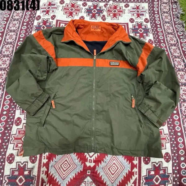 [BUNJANG] Bodywave Zip-Up Windbreaker Jumper - Olive/Orange / 바디웨이브 집업 바람막이 점퍼 올리브 오렌지