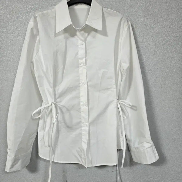 [BUNJANG] Nylon Blend Long Sleeve Blouse / 옆묶음 나일론면 긴팔 블라우스 55~66