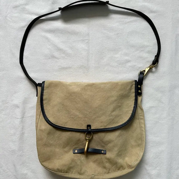 [BUNJANG] Triffer Leather Trim Canvas Messenger Bag Beige / Triffer 레더 트림 캔버스 메신저백 베이지