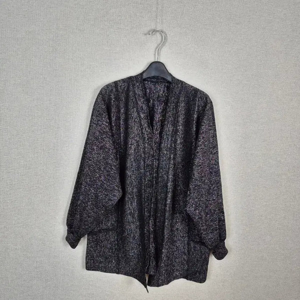 [BUNJANG] Black Open Cardigan with Colorful Pattern / (#88,99)빅사이즈 컬러감이 매력적인 블랙 긴팔 오픈 가디건