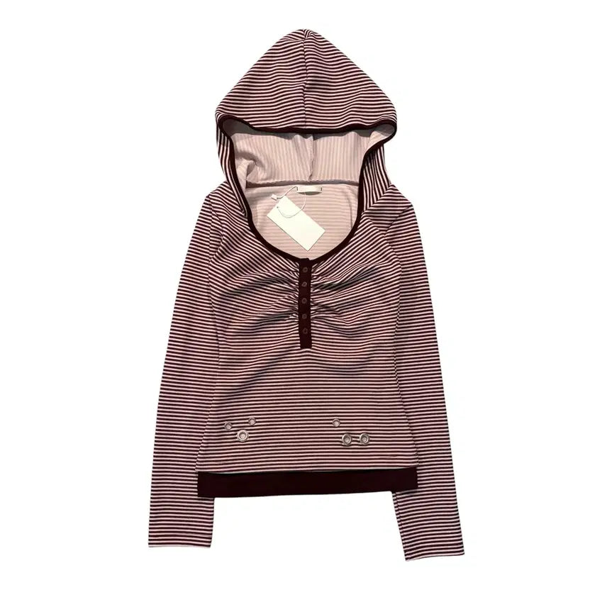 [BUNJANG] Illygo Layer Stripe Long Sleeve Hoodie / 일리고 레이어 스트라이프 롱슬리브 후드티