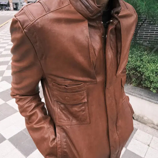 [BUNJANG] Solid Homme Lambskin High Neck Leather Jacket / 솔리드옴므 램스킨 하이넥 레더자켓