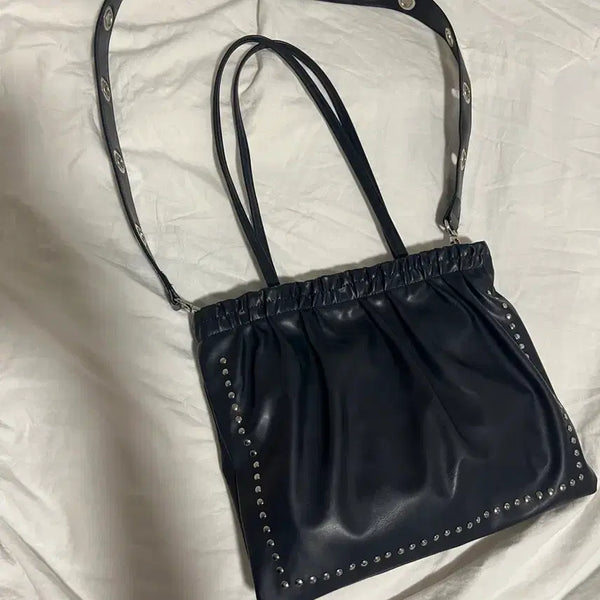 [BUNJANG] Partimento Studded Shirring Flat Bag Navy / 파르티멘토 스터디드 셔링 플랫백 네이비