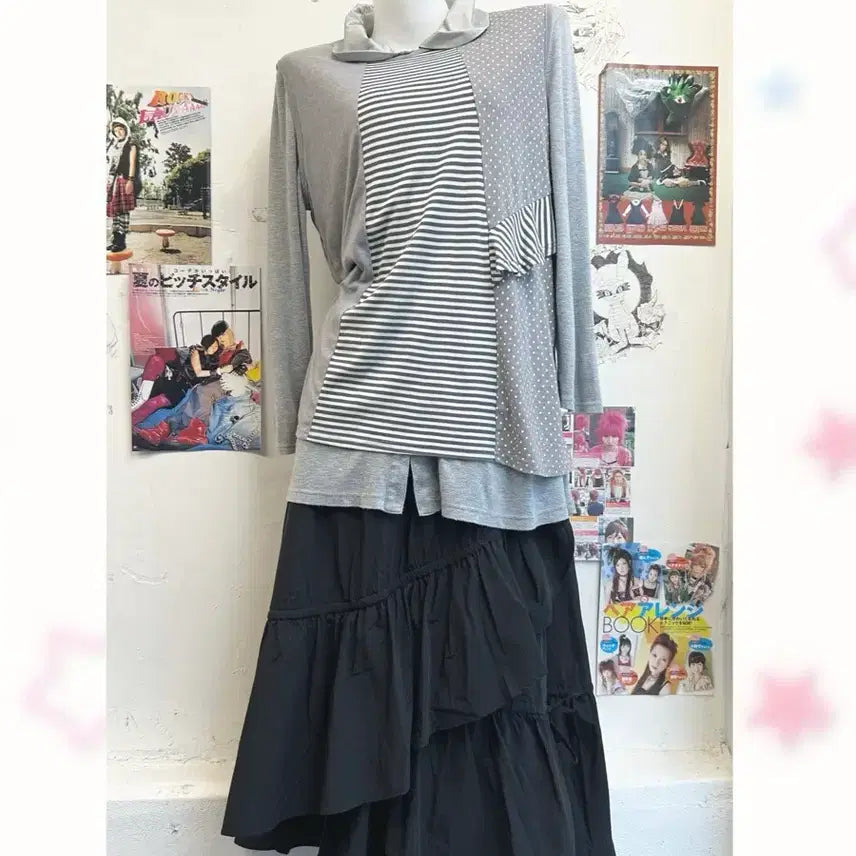 [BUNJANG] JPN Dot Stripe Frill Sleeveless Top / JPN 도트 스트라이프 프릴 슬리브리스
