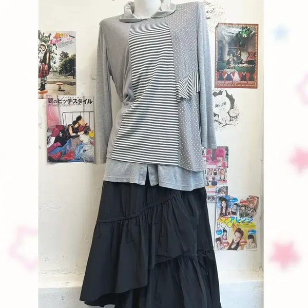 [BUNJANG] JPN Dot Stripe Frill Sleeveless Top / JPN 도트 스트라이프 프릴 슬리브리스