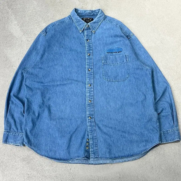[BUNJANG] Eddie Bauer Embroidered Denim Shirt / 에디바우어 자수 데님셔츠 s12461