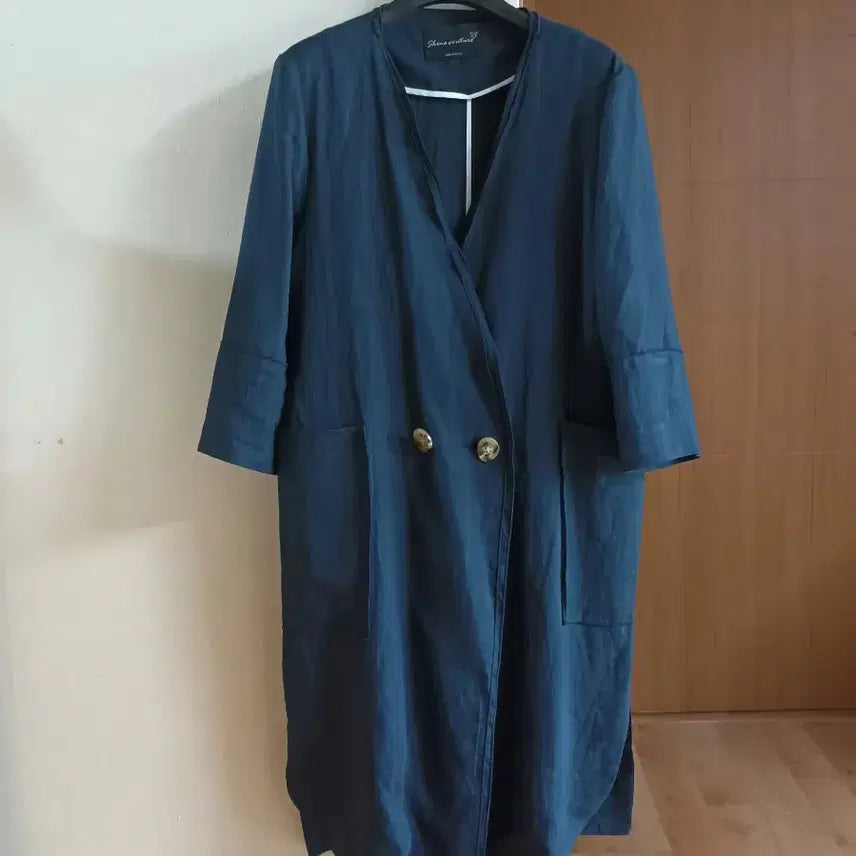 [BUNJANG] Shine Couture Linen Navy Long Jacket / 샤인쿠튀르 린넨 네이비 롱 자켓66