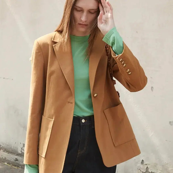[BUNJANG] ENOR Cotton Single-Button Oversized Jacket Camel / 엔오르 코튼 자켓 새상품 오버핏자켓 카멜 ENOR