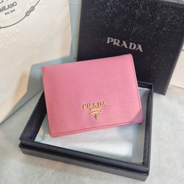 [BUNJANG] Prada Saffiano Leather Bifold Wallet / [프라다] 사피아노 메탈 금장 로고 반지갑