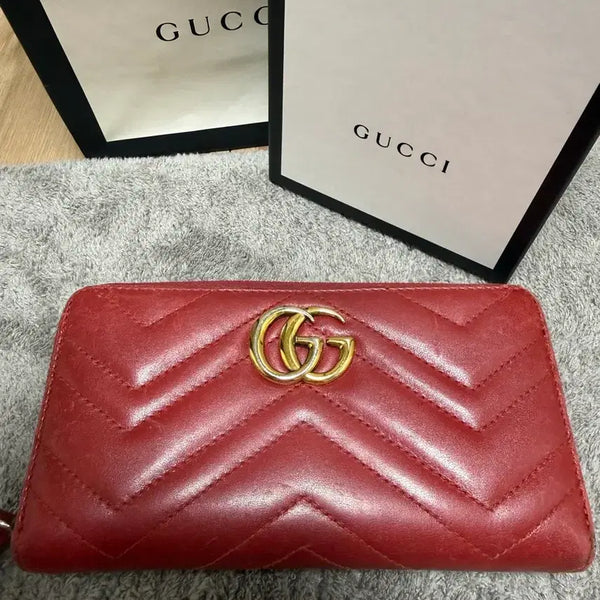 [BUNJANG] Gucci Marmont Matelassé Long Wallet Red / 구찌 마몽 마틀라세 장지갑 레드