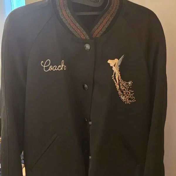 [BUNJANG] Coach x Disney Tinkerbell Embroidered Bomber Jacket / 코치 디즈니 자수 블랙 봄버 자켓