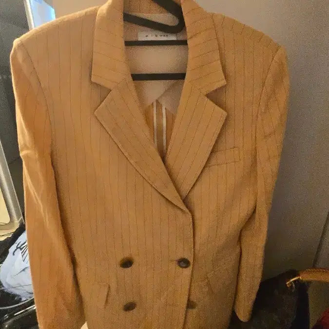 [BUNJANG] MICHAA Stripe Double Jacket Yellow / 미샤 스트라이프 더블 자켓 옐로우