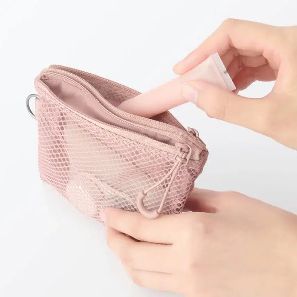 [BUNJANG] Muji Polyester Double Zipper Case Pink S Pouch Mesh Cosmetic Organizer / 무인양품 폴리에스터 더블 지퍼 케이스 핑크 S 파우치 메쉬 화장품 정리함