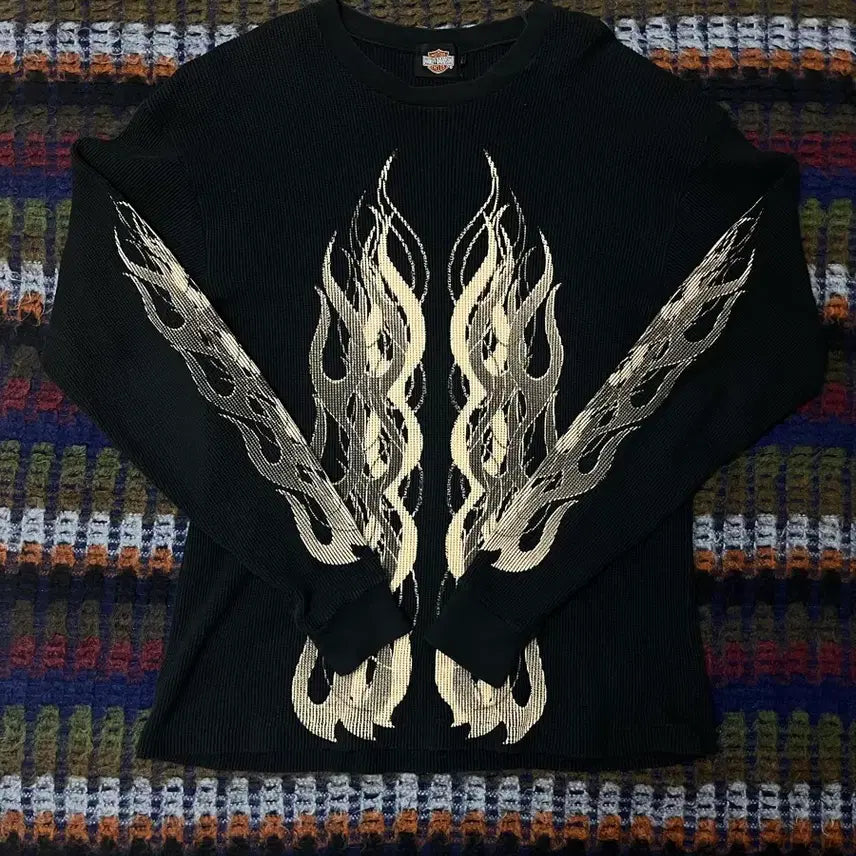 [BUNJANG] Harley-Davidson Flame Waffle Long Sleeve / 할리데이비슨 플레임 와플 롱슬리브