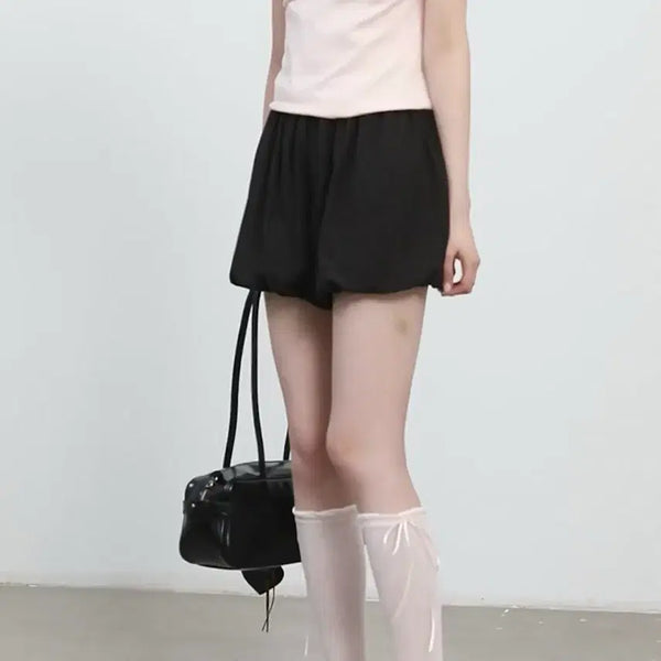 [BUNJANG] Black Shirring Balloon Shorts / 직구 ) 새제품 ) 블랙 셔링 숏팬츠 벌룬팬츠 바지 반바지 밴딩 허리밴딩