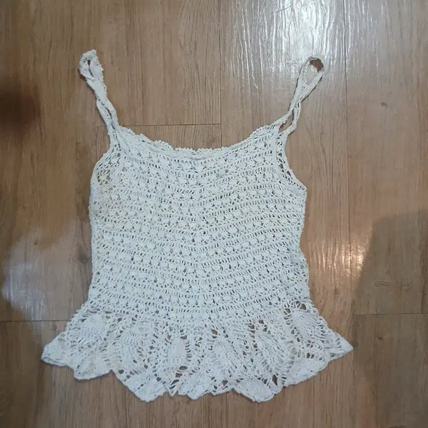 [BUNJANG] Crochet Knit Sleeveless Top / 니트 민소매 크로셰 탑/44.날씬55