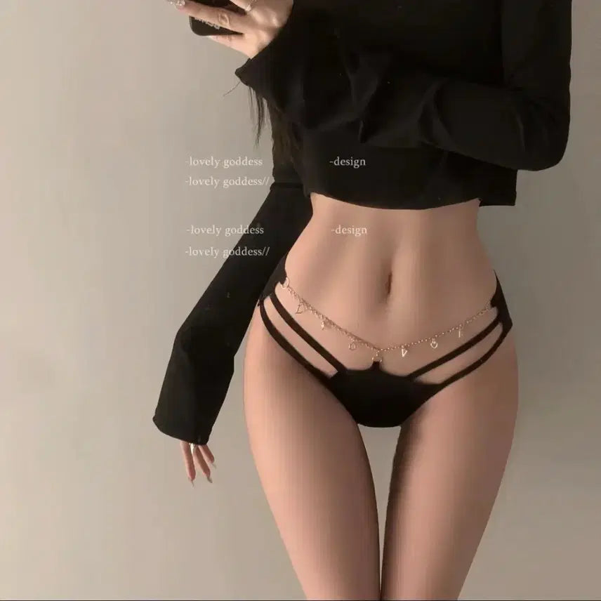 [BUNJANG] Secret Lingerie String Thong Panties Black / 시크릿 란제리 끈 팬티 블랙
