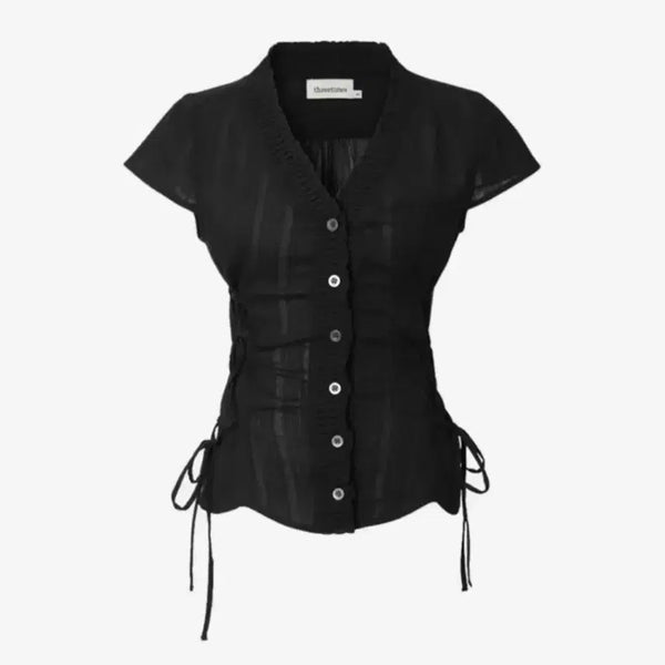 [BUNJANG] 3Times Sally Button Shirt Black / 쓰리타임즈 샐리 버튼 셔츠 블랙s