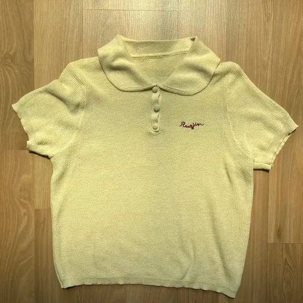 [BUNJANG] Yellow Knit Short Sleeve Top / 노란색 옐로우 칼라 니트 반팔