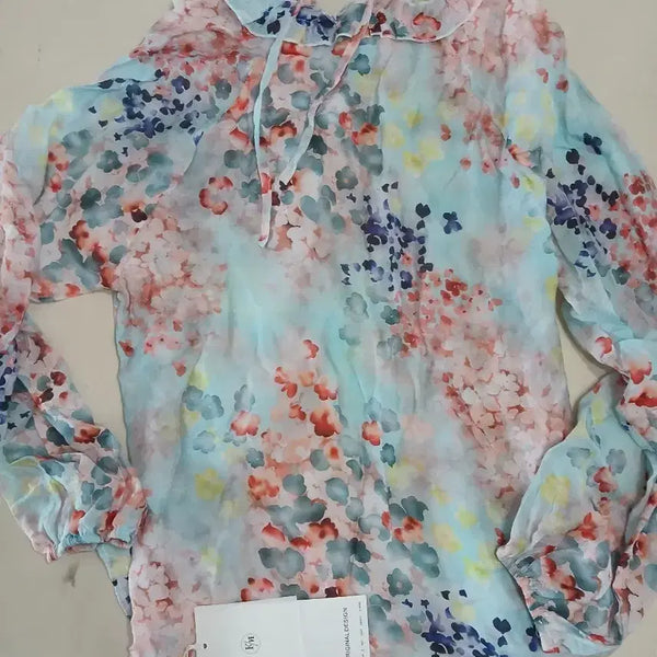 [BUNJANG] Flower Chiffon Blouse / [새제품] 플라워 쉬폰 블라우스
