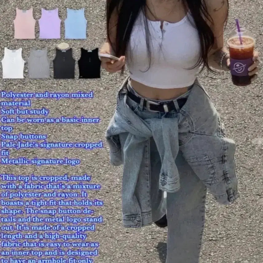 [BUNJANG] Pale Jade Button Tank Top (White, Black) Bundle Set / 페일제이드 버튼탱크탑(화이트,블랙일괄판매)