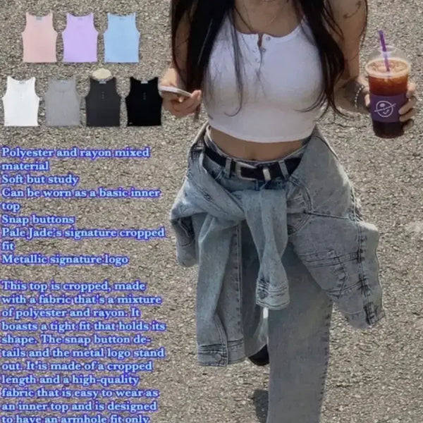 [BUNJANG] Pale Jade Button Tank Top (White, Black) Bundle Set / 페일제이드 버튼탱크탑(화이트,블랙일괄판매)