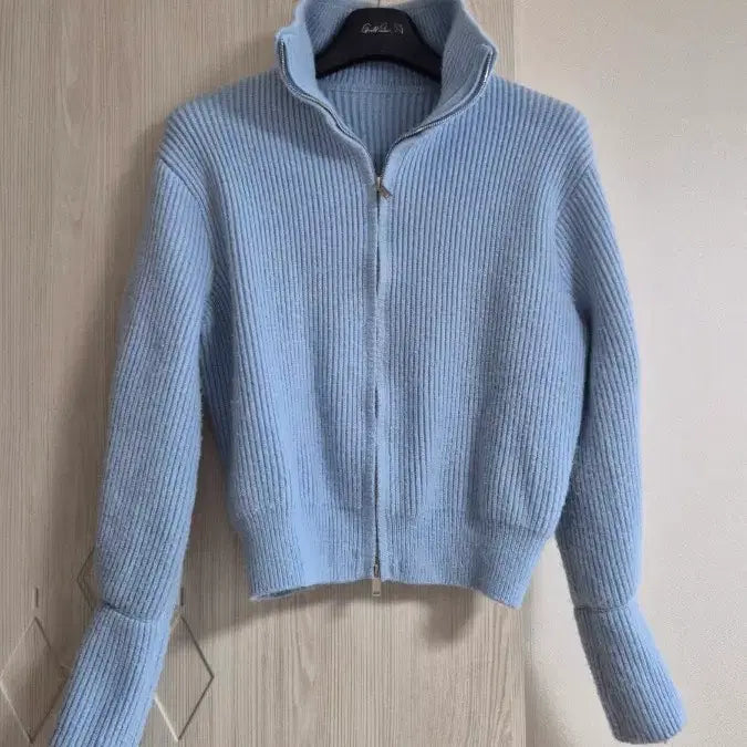 [BUNJANG] Light Blue Knit Zip-Up Cardigan / 니트 집업 가디건