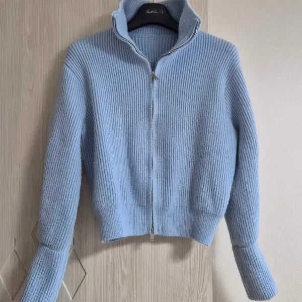 [BUNJANG] Light Blue Knit Zip-Up Cardigan / 니트 집업 가디건