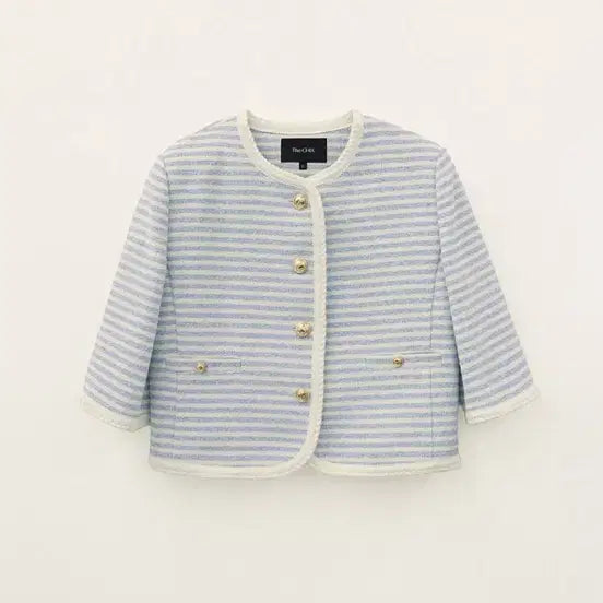 [BUNJANG] The Chics Blair Tweed Jacket Sky Blue / 더칙스 칙스라벨 블레어 트위드 자켓