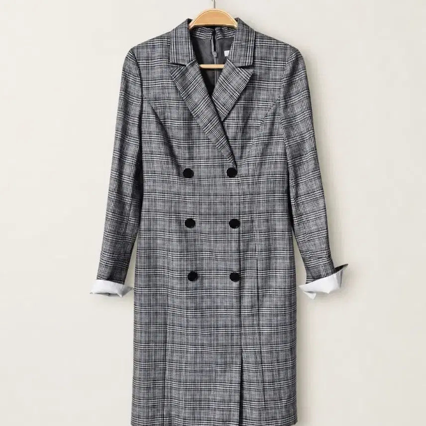 [BUNJANG] it MICHAA Classic Check Double-Button Jacket Dress (Gray / Size 55) / 잇미샤(it MICHAA) 클래식 체크 자켓 원피스 (그레이 / 55사이즈)]