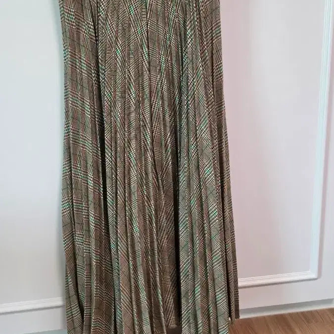 [BUNJANG] G-Cut Check Pattern Pleated Long Skirt / 지컷 체크 패턴 플리츠 롱 스커트