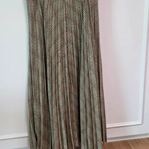 [BUNJANG] G-Cut Check Pattern Pleated Long Skirt / 지컷 체크 패턴 플리츠 롱 스커트