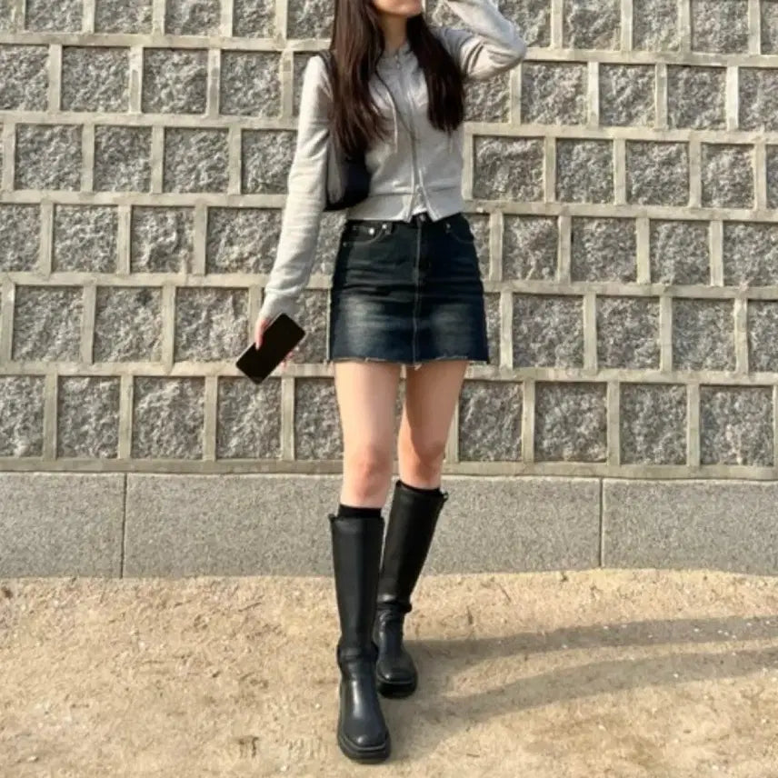 [BUNJANG] Fayejade Denim Mini Skirt Black / 페일제이드 데님 미니스커트 #블랙