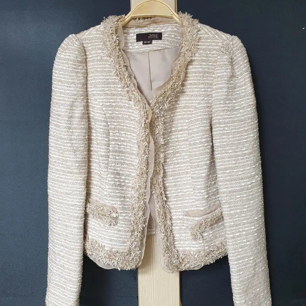 [BUNJANG] 2ME Nora Collar Tweed Jacket Beige / 진짜만원 투엠이 노카라 트위드자켓 55 베이지