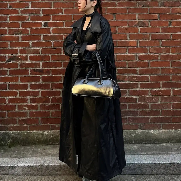 [BUNJANG] Brown Leather Long Coat / 브라운 레더 롱 코트