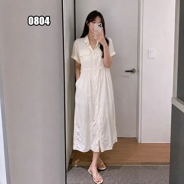 [BUNJANG] Thejoa Ivory Pocket String Shirt Dress / L 더조아 아이보리 컬러 포켓 스트링 셔츠 원피스