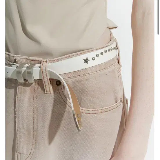 [BUNJANG] SAYRA Buckle Studded Belt White / SAYSRA BUCKLE STUD BELT, WHITE