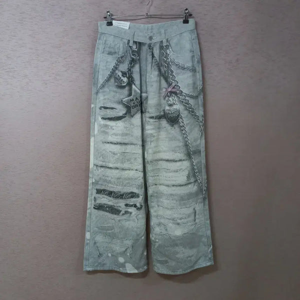 [BUNJANG] DandyHara Gray Print Wide Pants / B9-1/그레이 프린트 와이드 팬츠 새제품