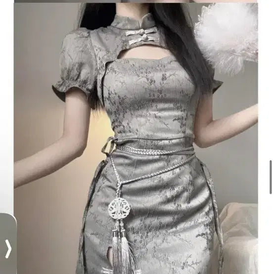 [BUNJANG] Satin Cheongsam Mini Dress / 새틴 치파오 원피스 드레스
