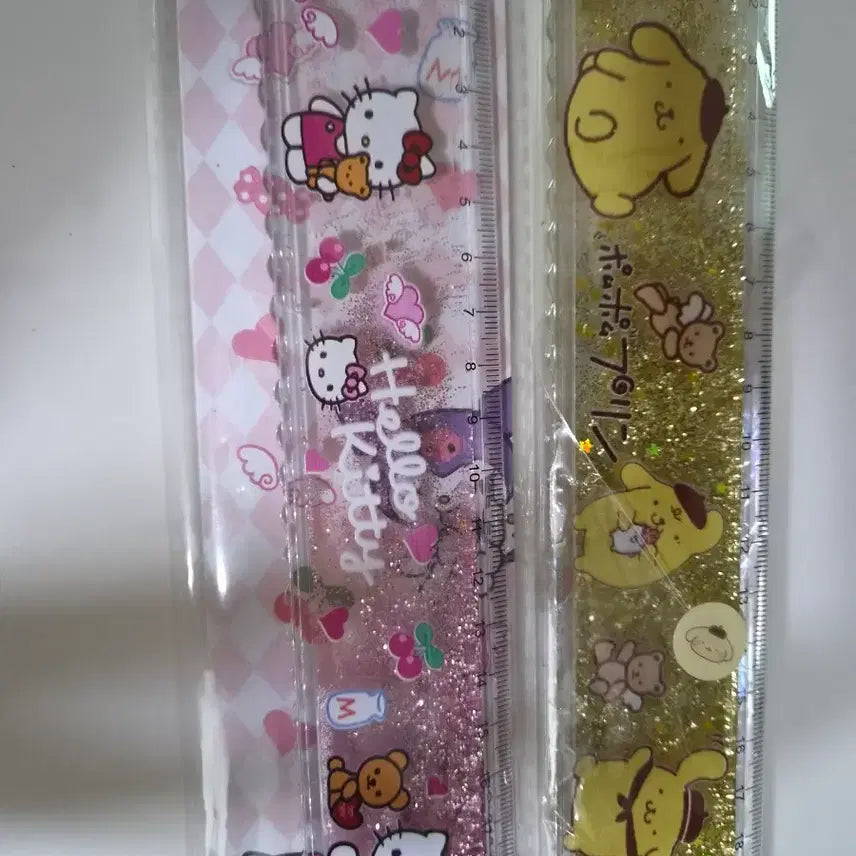 [BUNJANG] Sanrio Hello Kitty & Purin Glitter Ruler Set / 산리오 헬로키티 & 푸린 글리터 자 세트