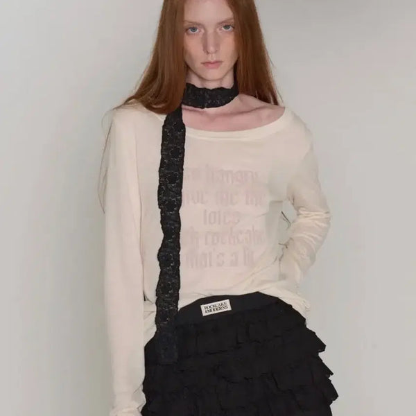 [BUNJANG] Roccoco Punk Mesh Top Long Sleeve Cream / 락케이크 펑크 매쉬 탑 롱슬리브 크림