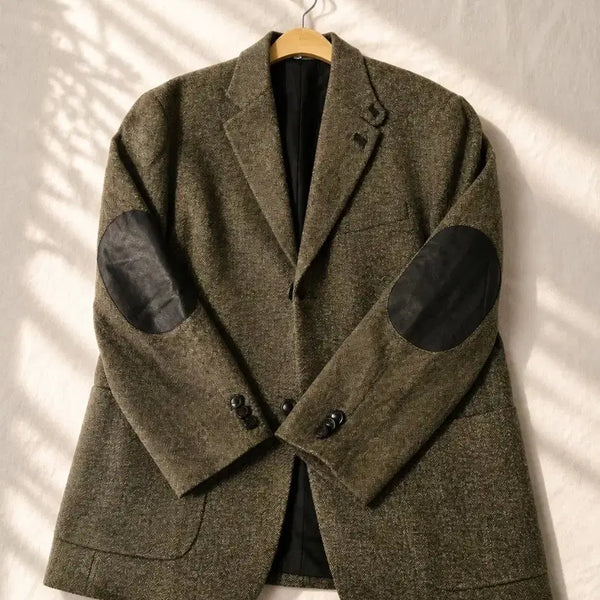 [BUNJANG] GALAXY Herringbone Wool Blazer with Leather Elbow Patch (Size 95) / 갤럭시 헤링본 엘보패치 울 블레이저 / 자켓 (95사이즈)