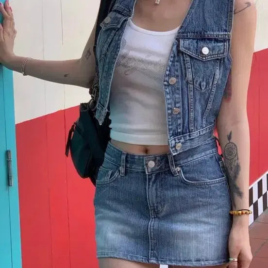 [BUNJANG] Pale Jade Denim Vest / 페일제이드 데님 청 조끼