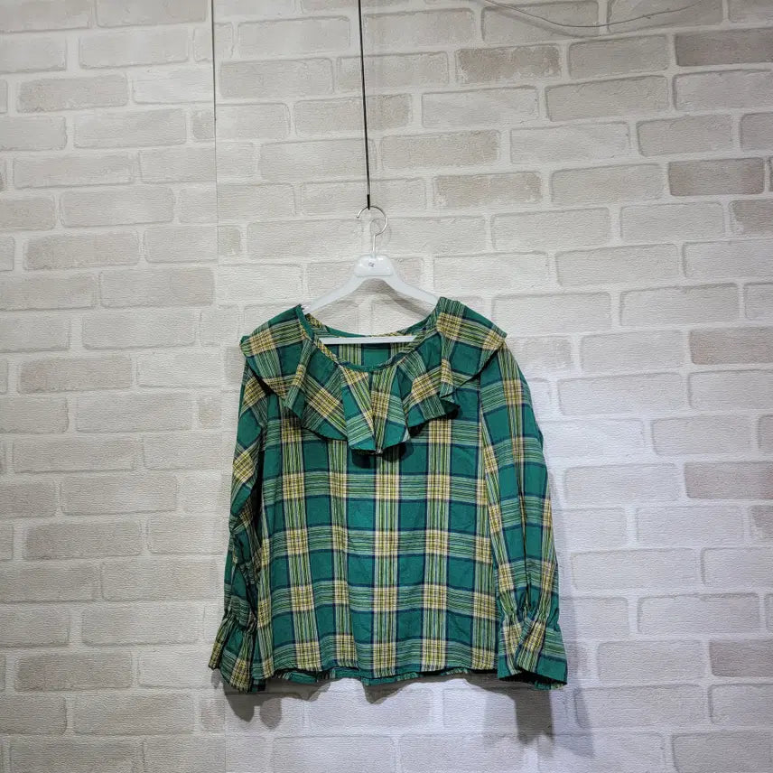 [BUNJANG] Checkered Blouse Free Size / ㅎ1538 체크 블라우스 F