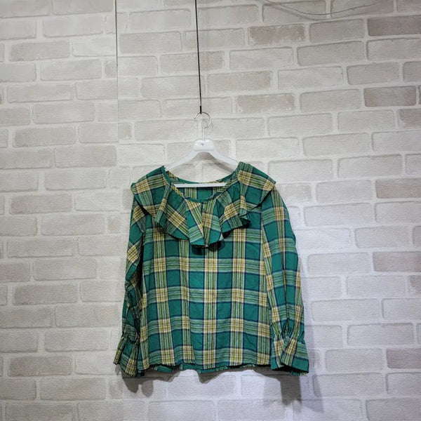 [BUNJANG] Checkered Blouse Free Size / ㅎ1538 체크 블라우스 F