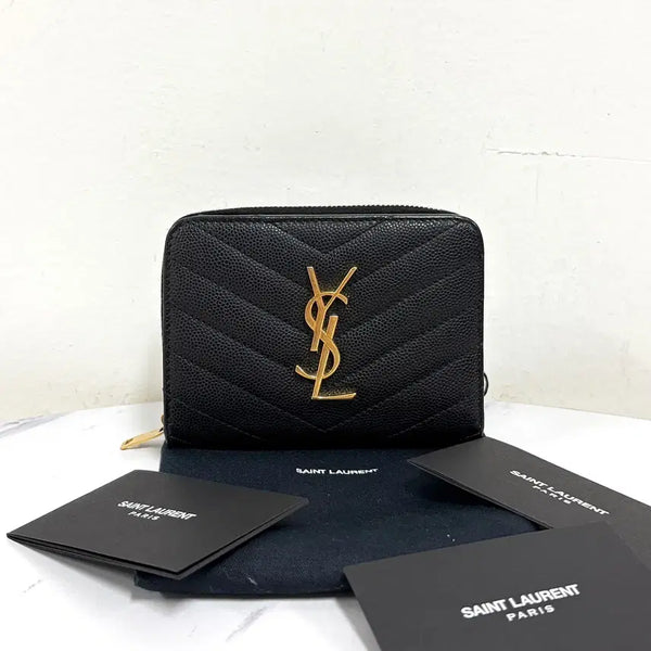[BUNJANG] Saint Laurent Monogram Compact Zip Bi-Fold Wallet Black / 생로랑 모노그램 컴팩트 지퍼 3단 반지갑 블랙 (403723)